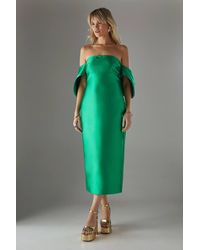 Warehouse - Structured Puff Sleeve Bardot Midi Dress - Lyst