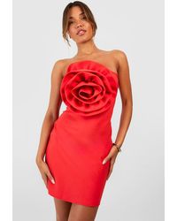 Boohoo - Rose Detail Bandeau Mini Dress - Lyst