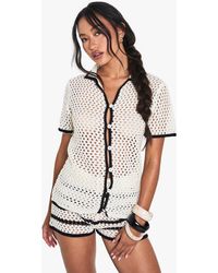 Boohoo - Conjunto Coordinado De Pantalón Corto De Rayas Y Camisa Oversize De Croché Con Costuras En Contraste - Lyst