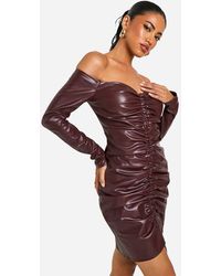 Boohoo - Faux Leather Ruched Mini Dress - Lyst