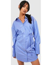 Boohoo - Stripe Cinched Waist Shirt Dress - Lyst