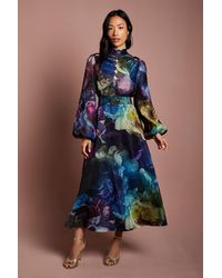 Coast - Long Sleeve Scallop Cut Out Detail Organza Midi Dress - Lyst