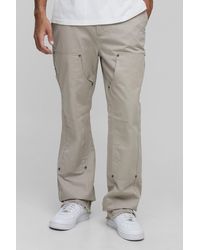 BoohooMAN - Tall Slim Fit Washed Raw Hem Carpenter Flared Pants - Lyst