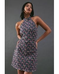 Warehouse - Print Sequin Lace High Neck Halter Mini Dress - Lyst