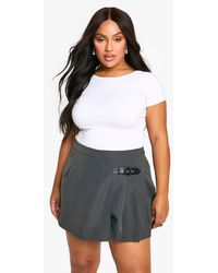Boohoo - Plus Belt Detail Pleated Wrap Skort - Lyst
