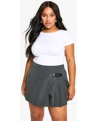Boohoo - Plus Belt Detail Pleated Wrap Skort - Lyst
