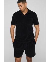 BoohooMAN - Regular Fit Pocket Detail Short Sleeve Velour Polo Shorts Set - Lyst