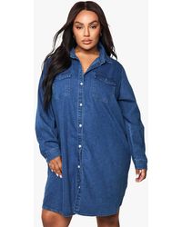 Boohoo - Plus Western Denim Shirt Dress - Lyst