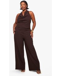 Boohoo - Plus Textured Cowl Neck Shell Trim Top & Wide Leg Trouser Co Ord - Lyst