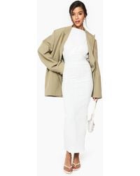 Boohoo - Textured Rib Slash Neck Ruched Midaxi Dress - Lyst