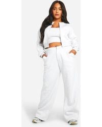 Boohoo - Plus Boxy Crop Bomber And Tailored Straight Leg Jogger Tracksuit - Lyst
