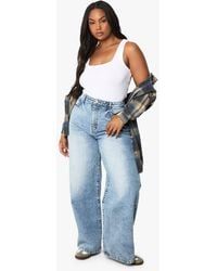 Boohoo - Basics Plus Basics High Waisted Wide Leg Jeans - Lyst