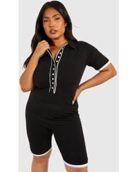 Boohoo - Plus Contrast Button Down Cotton Playsuit - Lyst