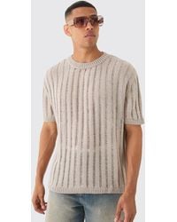 BoohooMAN - Oversized Open Ladder Stitch Knitted T-shirt In Stone - Lyst