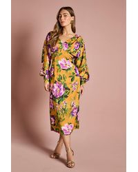 Coast - Printed Long Sleeve Satin Maxi Dress With Cowl Back - Lyst