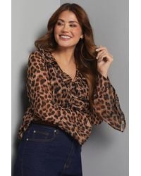 Wallis - Leopard Print Ruffle Detail Blouse - Lyst