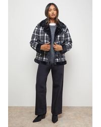 Oasis - Shearling Trim Flannel Coat - Lyst