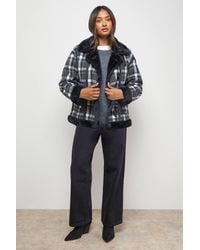 Oasis - Shearling Trim Flannel Coat - Lyst