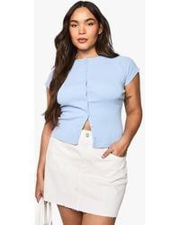 Boohoo - Plus Rib Button Through Cap Sleeve Top - Lyst