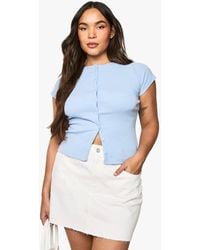 Boohoo - Plus Rib Button Through Cap Sleeve Top - Lyst