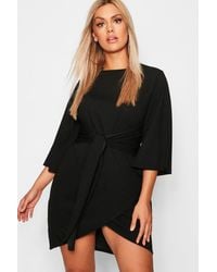 plus kimono sleeve tie waist wrap dress
