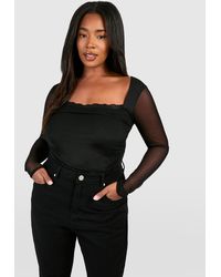 Boohoo - Plus Mesh Long Sleeve Lace Detail One Piece - Lyst