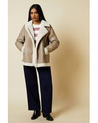 Dorothy Perkins - Petite Faux Leather Longline Aviator Jacket - Lyst