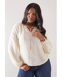 Wallis - Embroidered Stripe Tie Front Top - Lyst