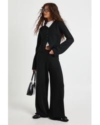 Boohoo - Collar Detail Button Down Knitted Cardigan And Straight Leg Trouser Co-Ord - Lyst