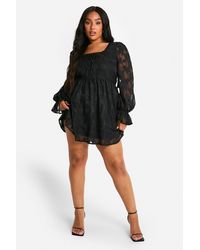 Boohoo - Plus Milkmaid Woven Burnout Floral Skater Dress - Lyst