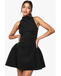 Boohoo - Racer Neck Volume Mini Dress - Lyst
