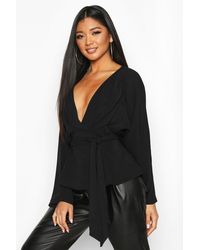 Boohoo Womens Wickelbluse mit Zierfalten - Schwarz