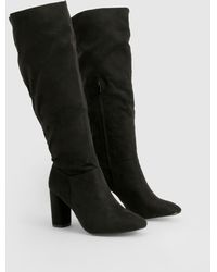 Boohoo - Wide Fit Faux Suede Block Heel Knee High Boots - Lyst