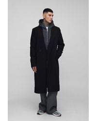 Boohoo - Tall Oversized Boxy Double Breasted Collarless Overcoat - Lyst