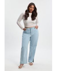 Boohoo - Plus Basics High Waisted Split Hem Straight Leg Jeans - Lyst