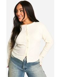 Boohoo - Plus Brushed Rib Button Through Cardigan - Lyst