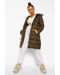 Boohoo - Quilted Faux Fur Hood Parka Coat - Lyst