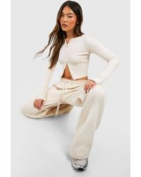 Boohoo - Double Zip Long Sleeve Rib Top And Straight Leg Jogger Set - Lyst