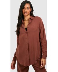 Boohoo - Tall Crinkle Cotton Oversized Beach Shirt - Lyst