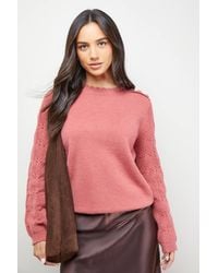 Oasis - Stitch Detail Sleeve Ruffle Neck Sweater - Lyst