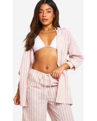 Boohoo - Linen Look Stripe Oversized Beach Shirt Dress - Lyst
