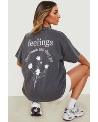Boohoo Camiseta De Manga Corta Con Estampado Feelings En La Espalda - Gris