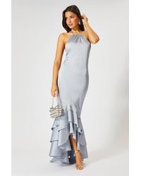 MissPap - Satin Frill Hem Hater Neck Maxi Dress - Lyst