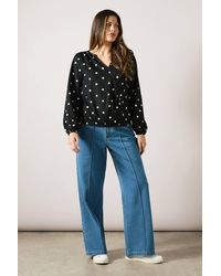 Wallis - Spot Print Textured Jersey Wrap Top - Lyst