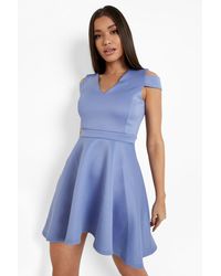 bardot plunge high low skater dress