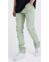 BoohooMAN - Tall Fixed Waist Skinny Stacked Gusset Strap Cargo Trouser - Lyst