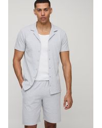 BoohooMAN - Kurzärmliges Slim-Fit Hemd & Comfort Shorts in Waffeloptik - Lyst