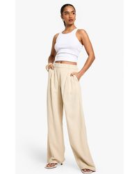 Boohoo - Petite Linen Look Straight Leg Trousers - Lyst