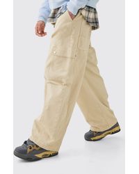 BoohooMAN - Elasticated Waist Extreme Wide Fit Cargo Jeans In Ecru - Lyst