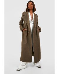 Boohoo - Collar Detail Double Breasted Wool Maxi Coat - Lyst